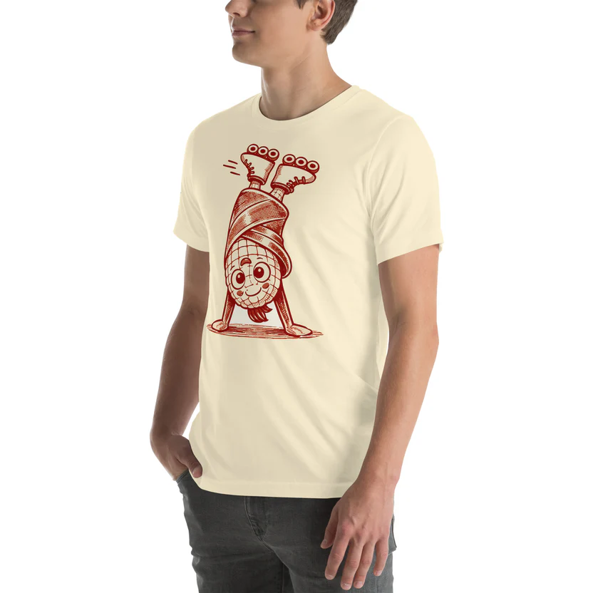 Valió Máiz Oficial Pancho Bebé en patines - Camiseta beige manga corta unisex